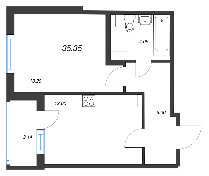 1 ккв 35,4 м²
