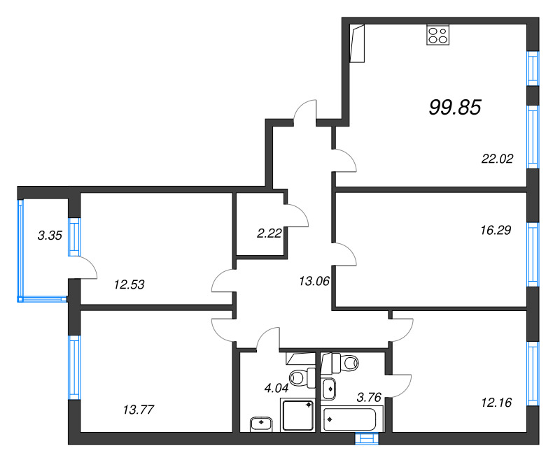 5 ккв (Евро) 99,9 м²