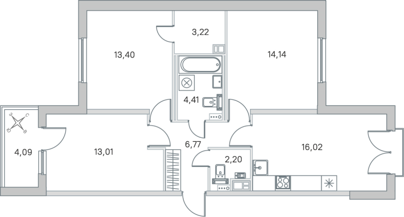 2 ккв (Евро) 73,2 м²