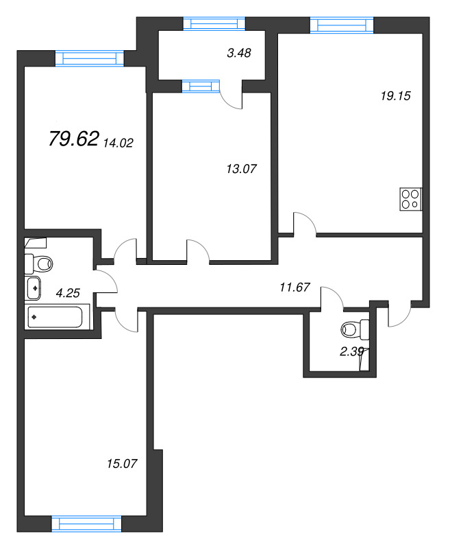 4 ккв (Евро) 79,6 м²