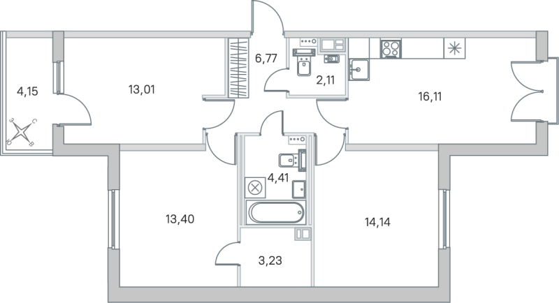 4 ккв (Евро) 73,2 м²