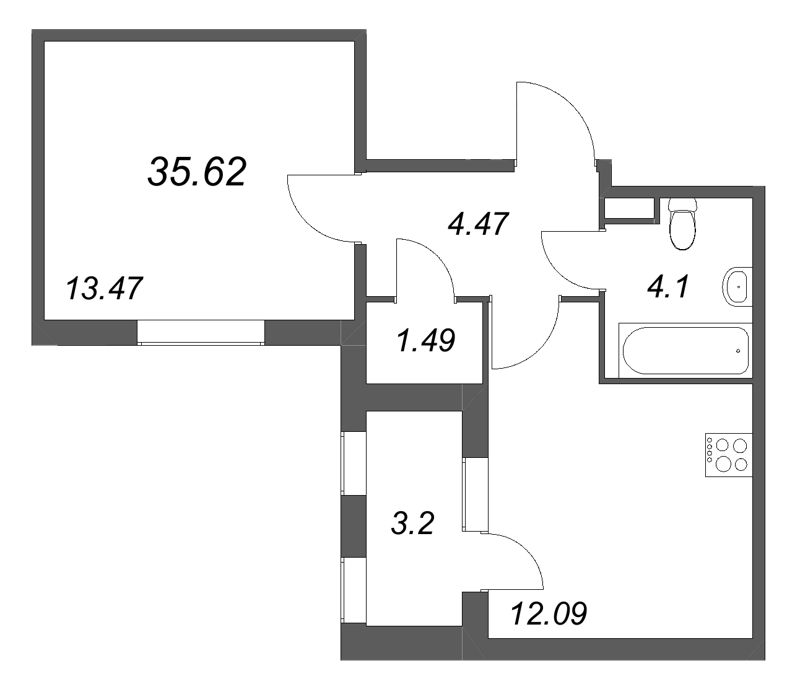 1 ккв 35,6 м²
