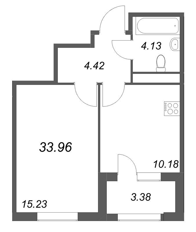1 ккв 34 м²