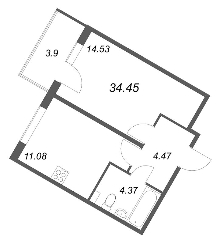 1 ккв 34,5 м²