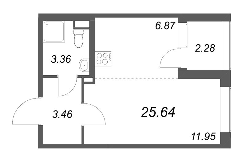 Студия 25,6 м²