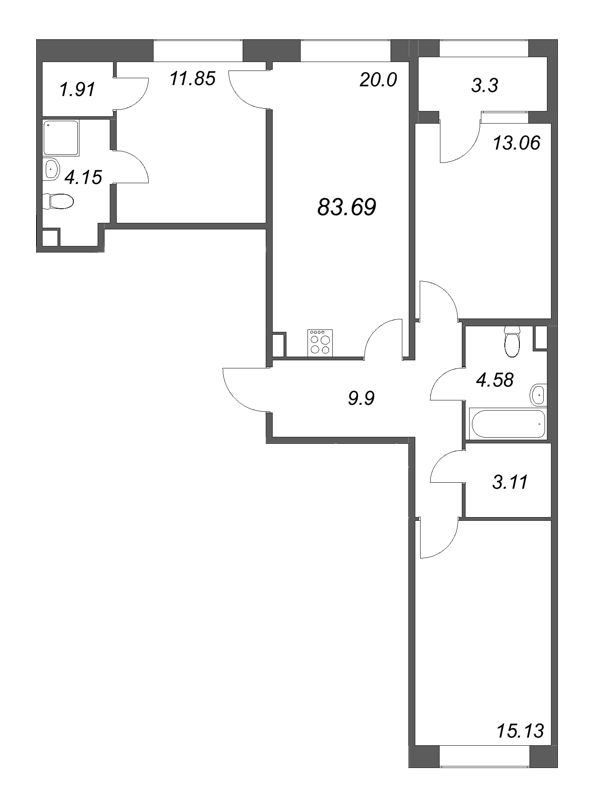 4 ккв (Евро) 83,7 м²