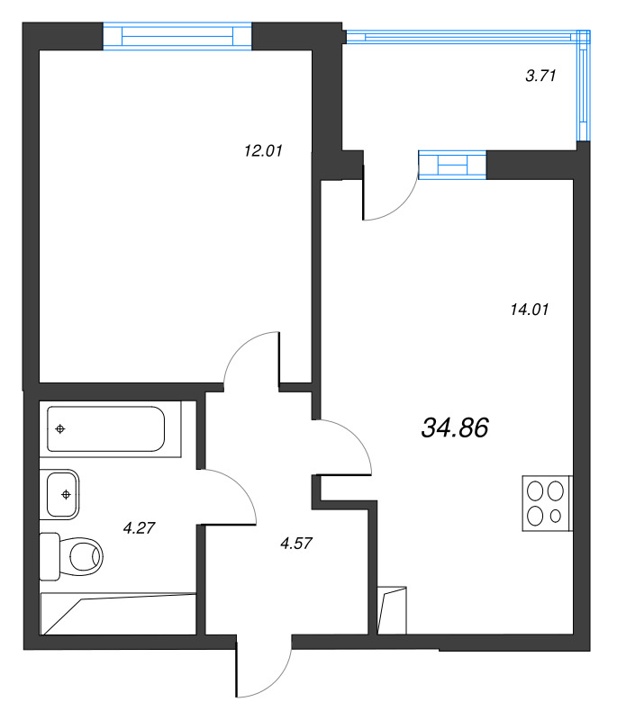 1 ккв 34,9 м²