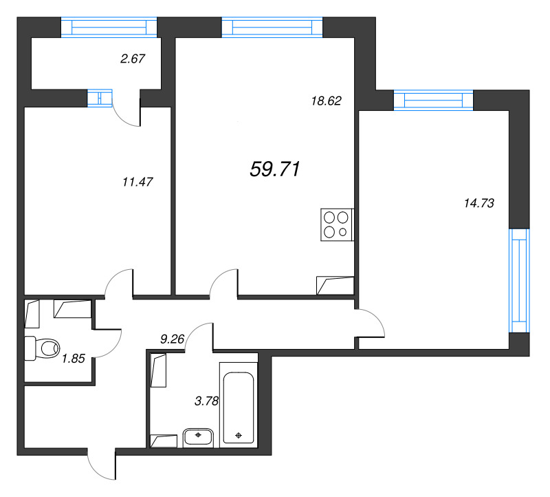 3 ккв (Евро) 59,7 м²