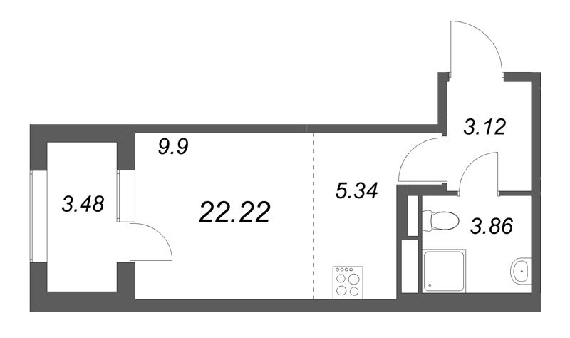 Студия 22,2 м²