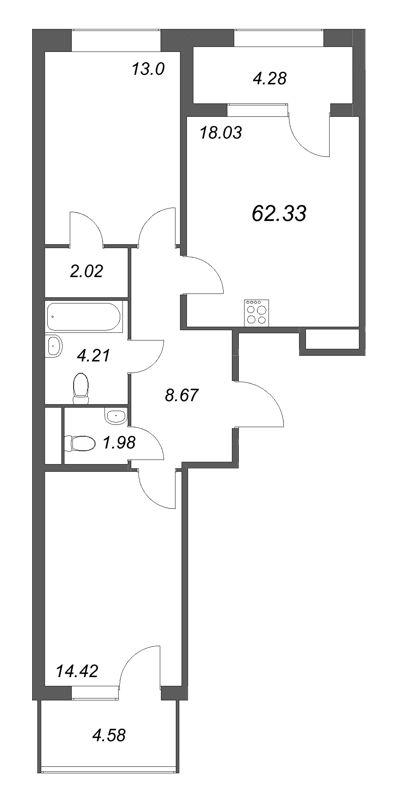 3 ккв (Евро) 62,3 м²