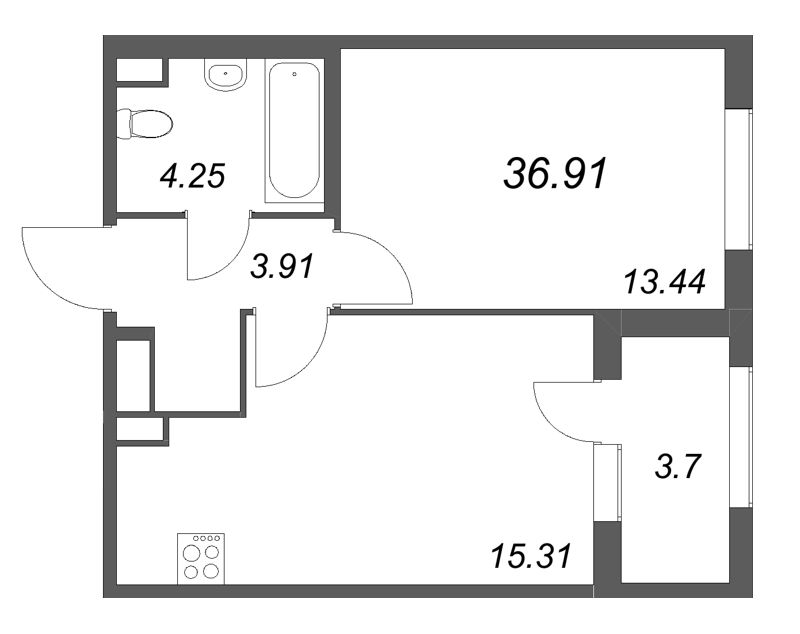 2 ккв (Евро) 36,9 м²