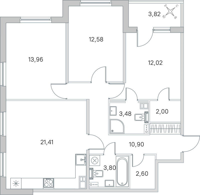 4 ккв (Евро) 82,8 м²