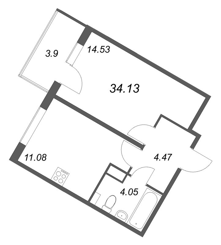 1 ккв 34,1 м²