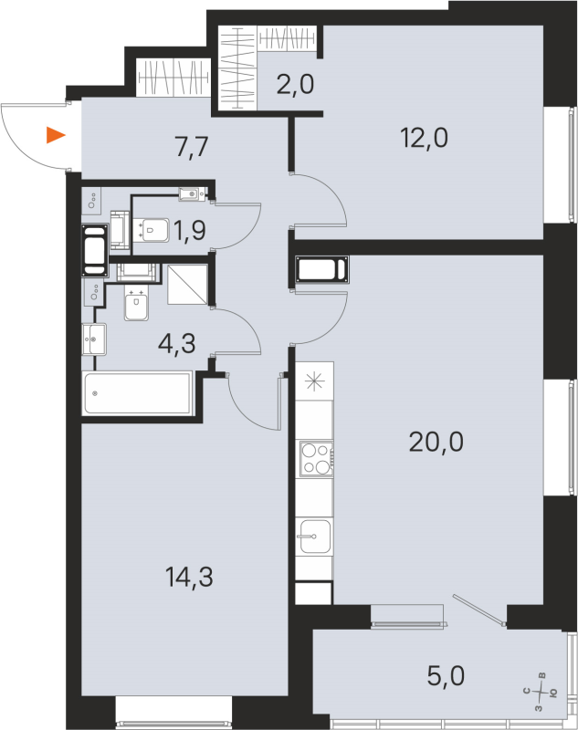 3 ккв (Евро) 62,2 м²