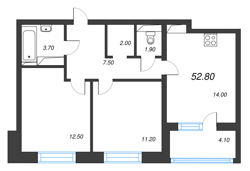 2 ккв 52,8 м²