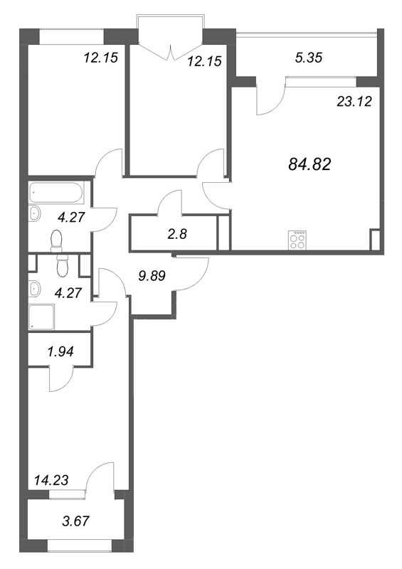 4 ккв (Евро) 84,8 м²