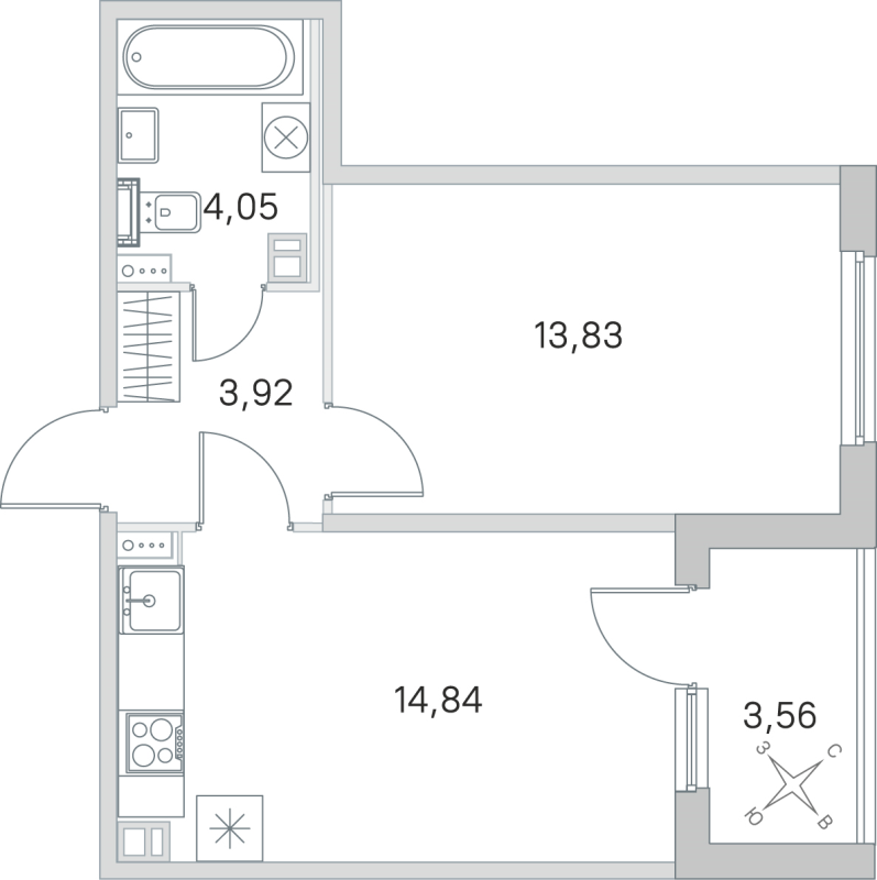 1 ккв 36,6 м²