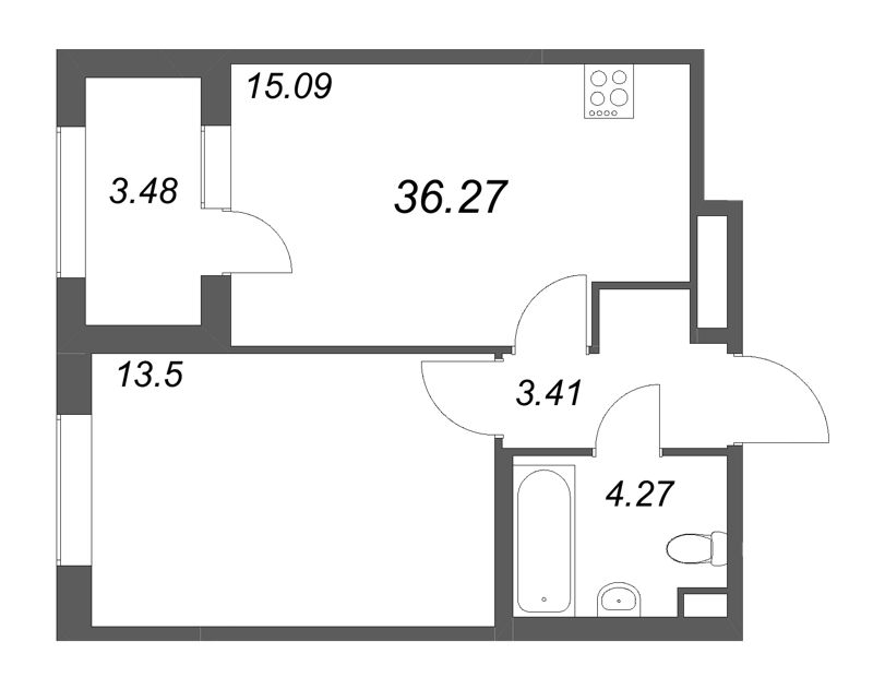 2 ккв (Евро) 36,3 м²