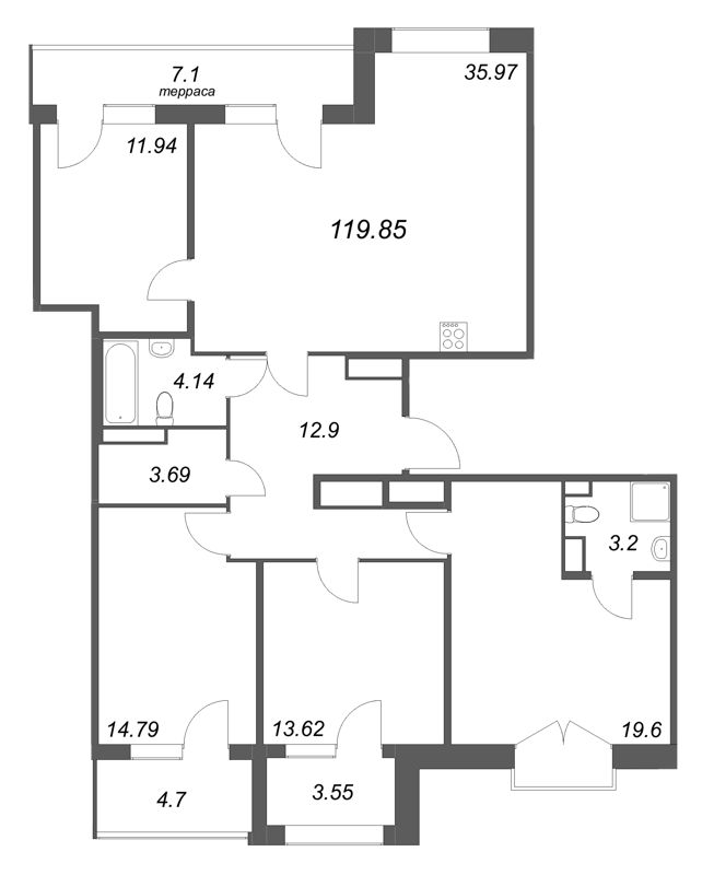 5 ккв (Евро) 119,9 м²