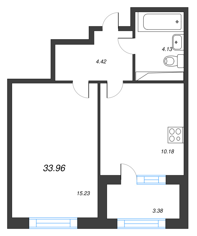 1 ккв 34 м²