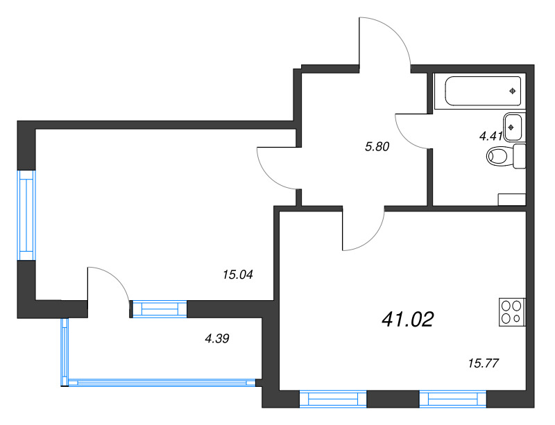 2 ккв (Евро) 41 м²
