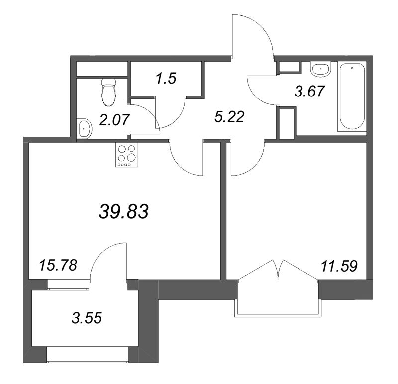 2 ккв (Евро) 39,8 м²
