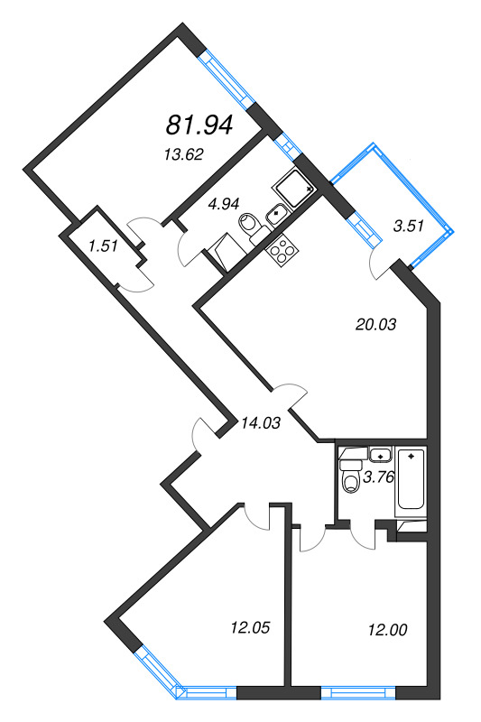 4 ккв (Евро) 81,9 м²