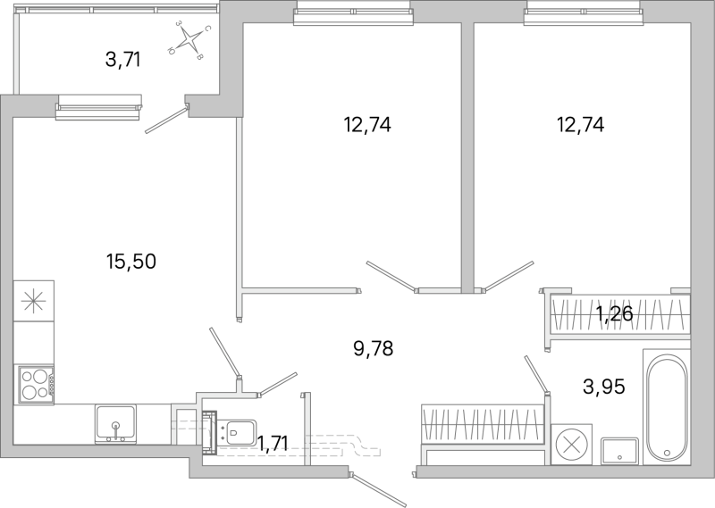 3 ккв (Евро) 57,7 м²