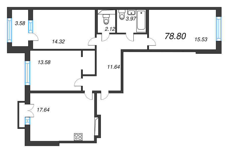 4 ккв (Евро) 78,8 м²