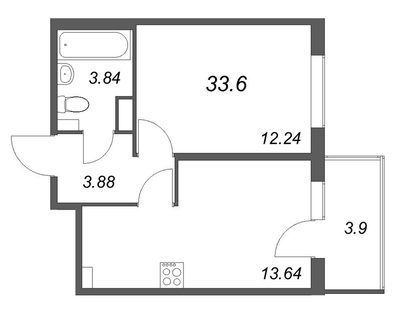 1 ккв 33,6 м²