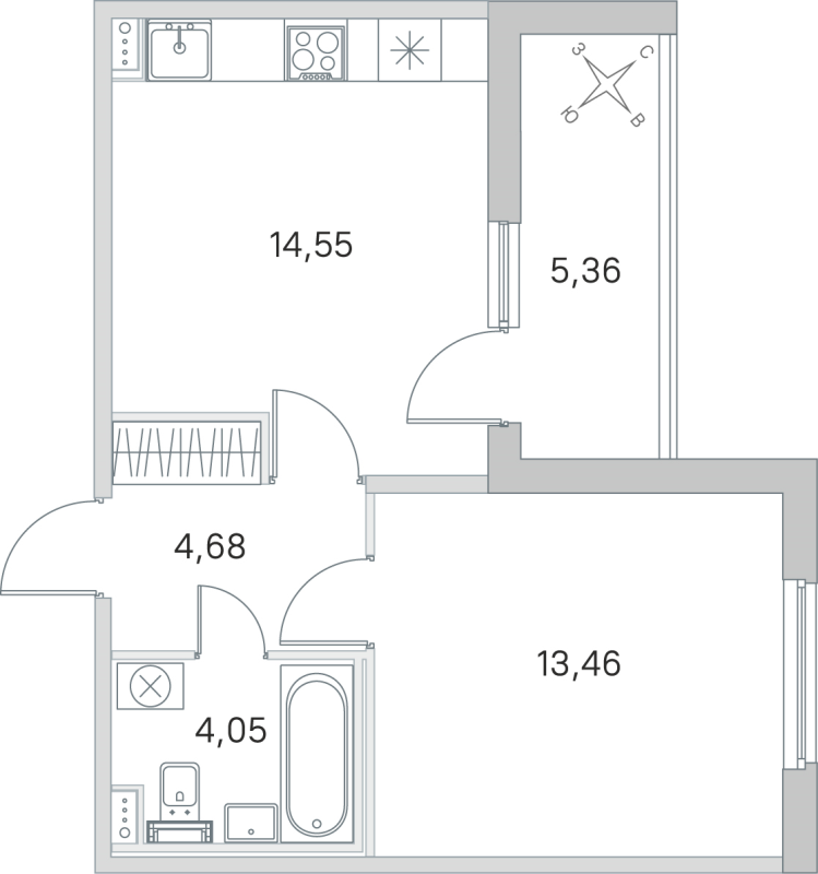 1 ккв 36,7 м²