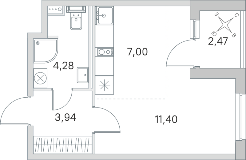 Студия 26,6 м²