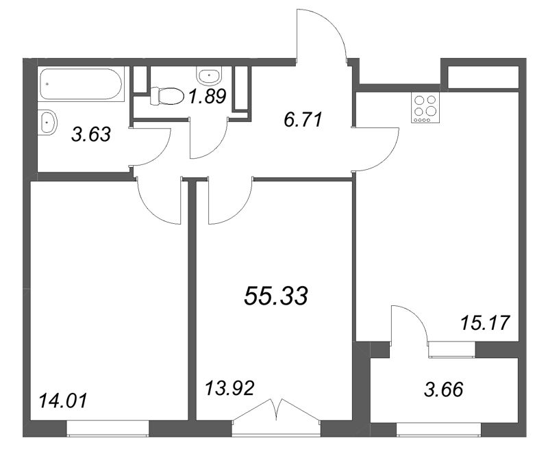 3 ккв (Евро) 55,3 м²