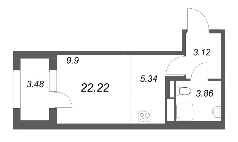 Студия 22,2 м²