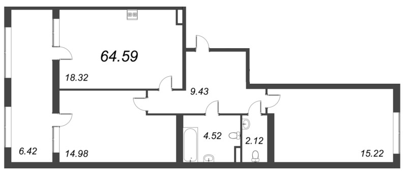 3 ккв (Евро) 64,6 м²