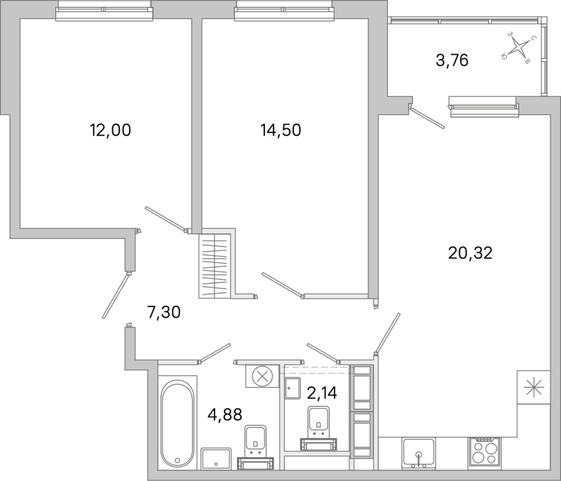 3 ккв (Евро) 61,1 м²