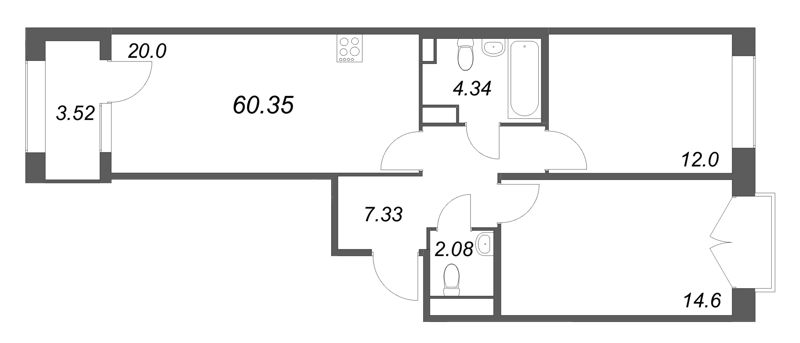 3 ккв (Евро) 60,4 м²