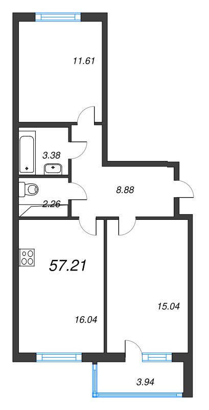 3 ккв (Евро) 57,2 м²