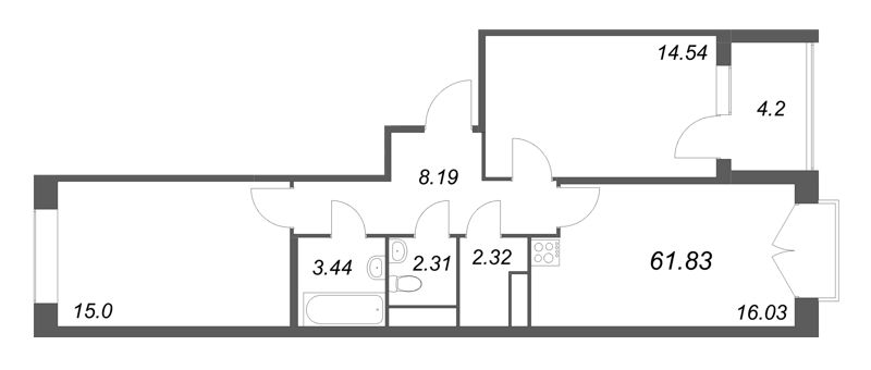 3 ккв (Евро) 61,8 м²
