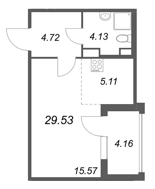 Студия 29,5 м²