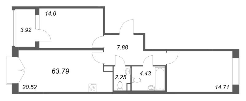 3 ккв (Евро) 63,8 м²
