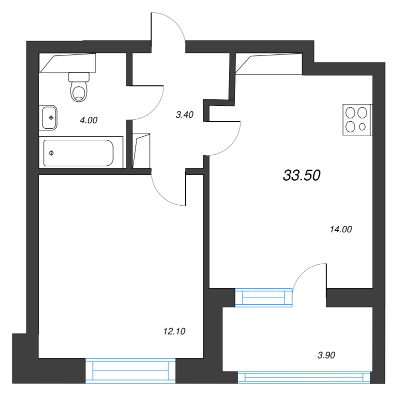 1 ккв 33,5 м²