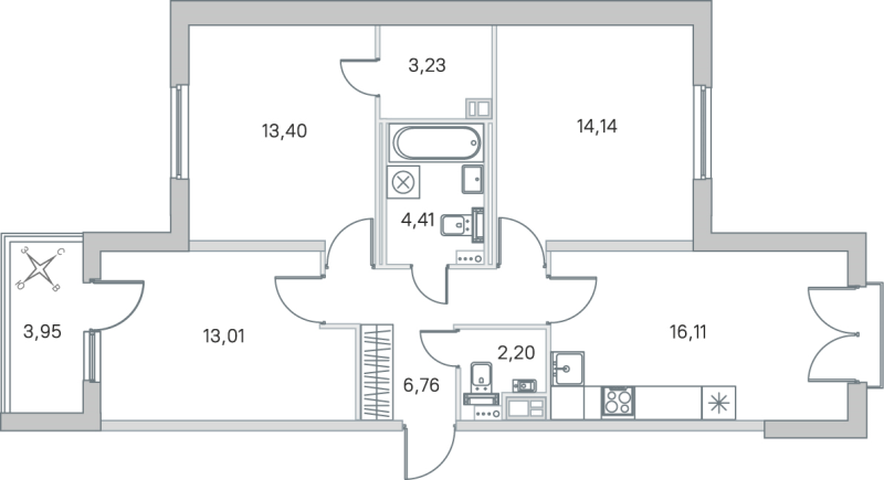 4 ккв (Евро) 73,3 м²