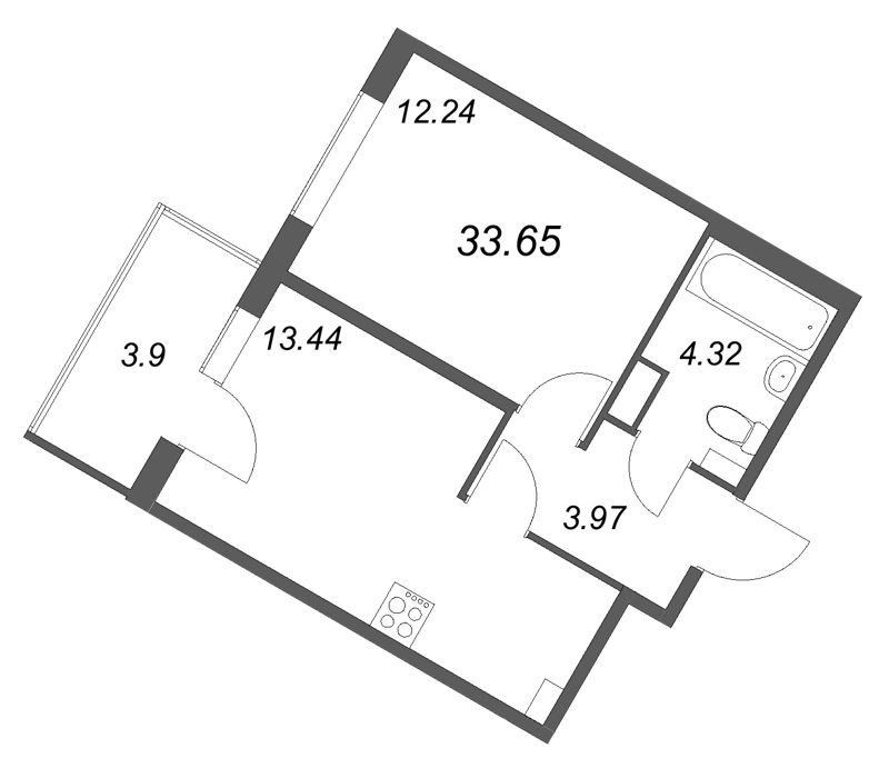 1 ккв 33,7 м²