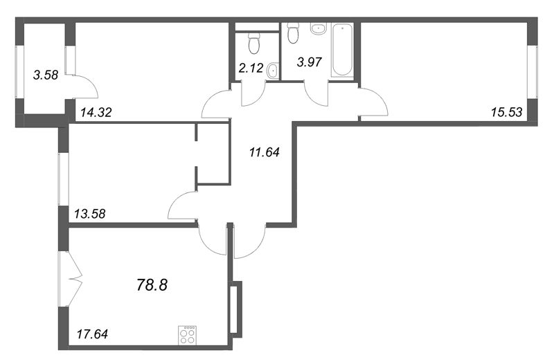 4 ккв (Евро) 78,8 м²