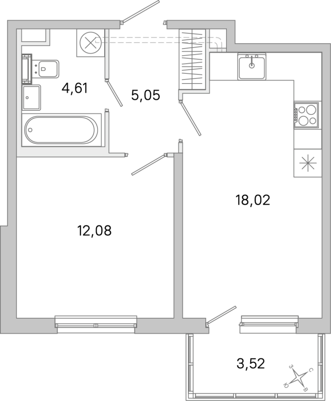 2 ккв (Евро) 39,8 м²