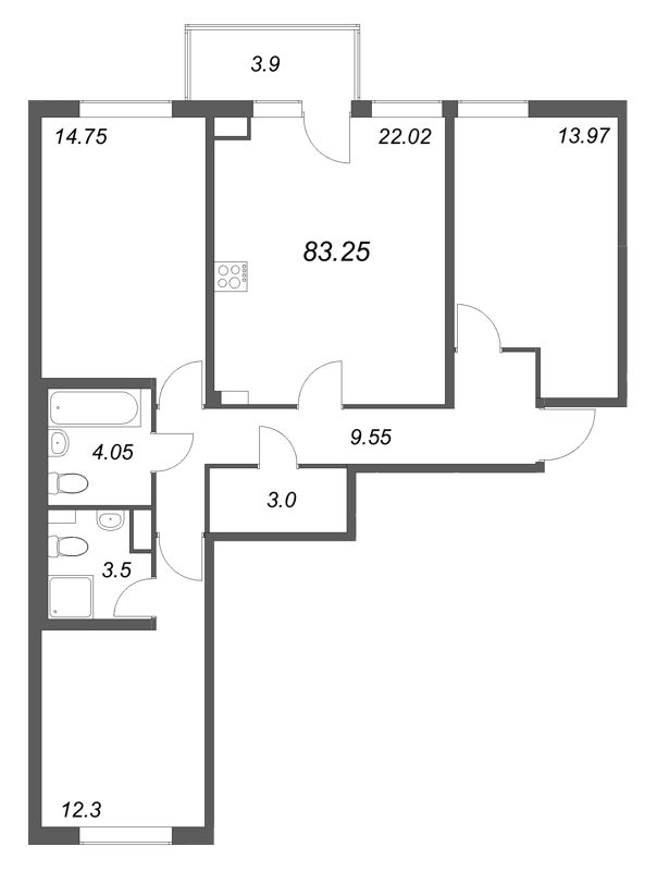4 ккв (Евро) 83,3 м²