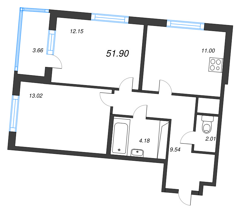 2 ккв 51,9 м²