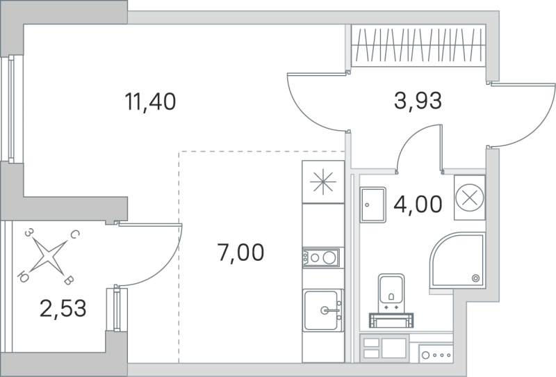 Студия 26,3 м²