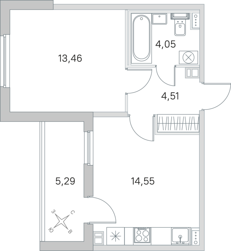 1 ккв 36,6 м²